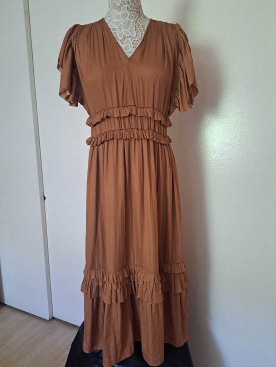 bohme Dresses & Skirts - Willa  Ruffle  V-Neck Maxi Dress in Camel.